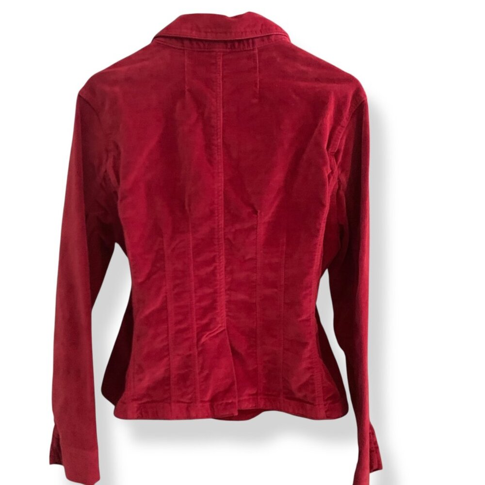 Y2K Women's Red Corduroy Blazer Rhinestone Buttons Red Silk Piping Jacket XL - Picture 6 of 16